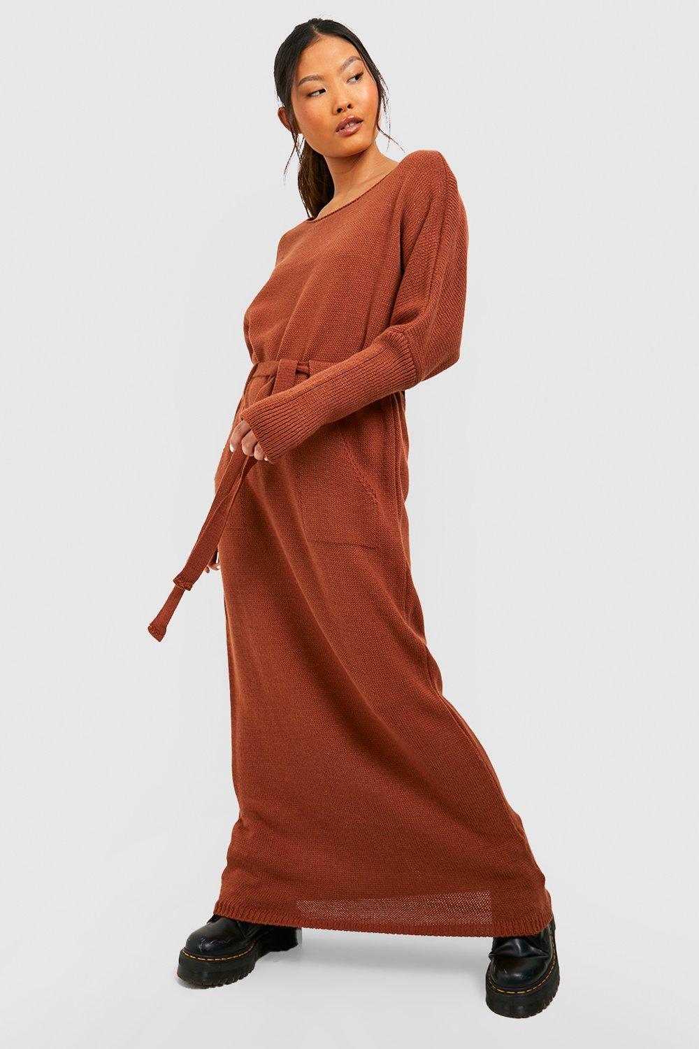 Petite Belted Knitted Maxi Dress