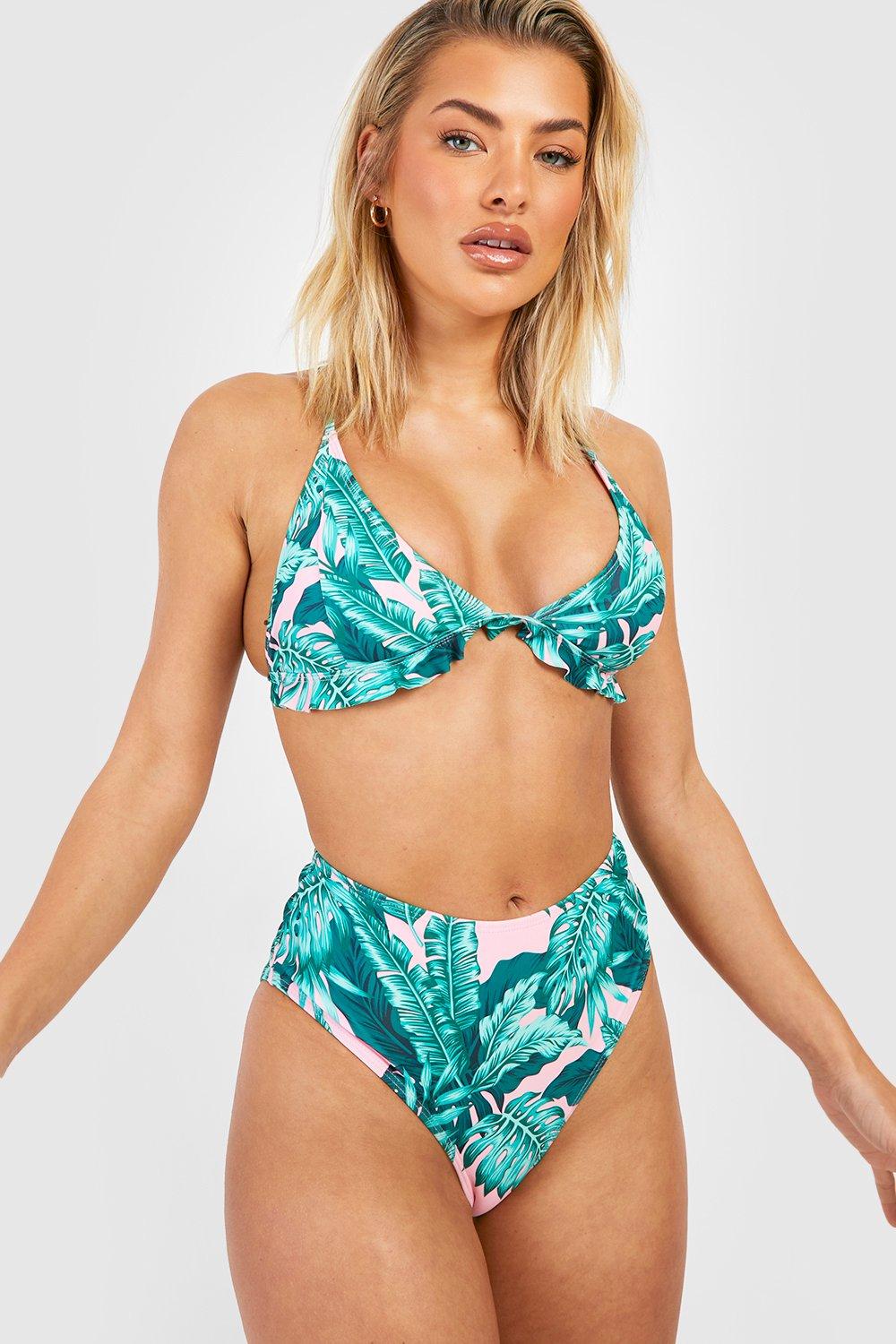 Tropical Ruffle High Waisted Bikini Set
