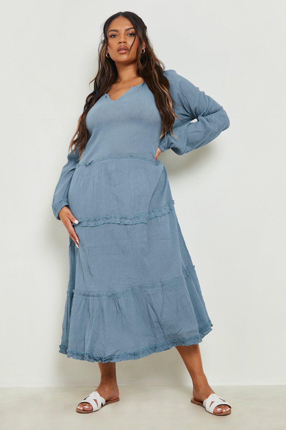 Plus Cheesecloth Tiered Smock Dress