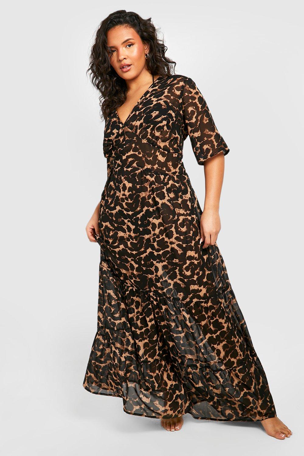 Plus Leopard Ruffle Beach Midi Dress