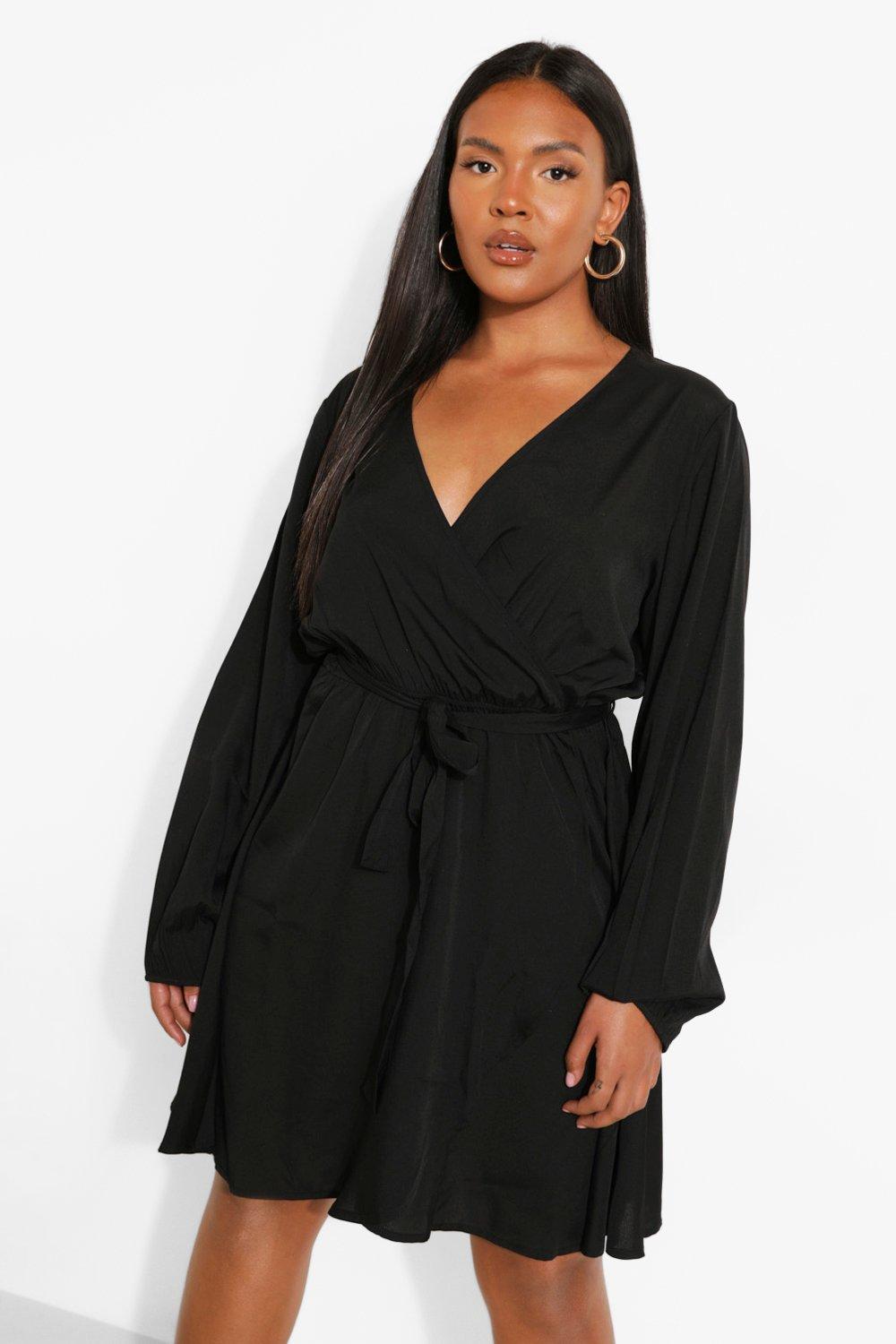 Plus Wrap Front Frill Long Sleeve Dress