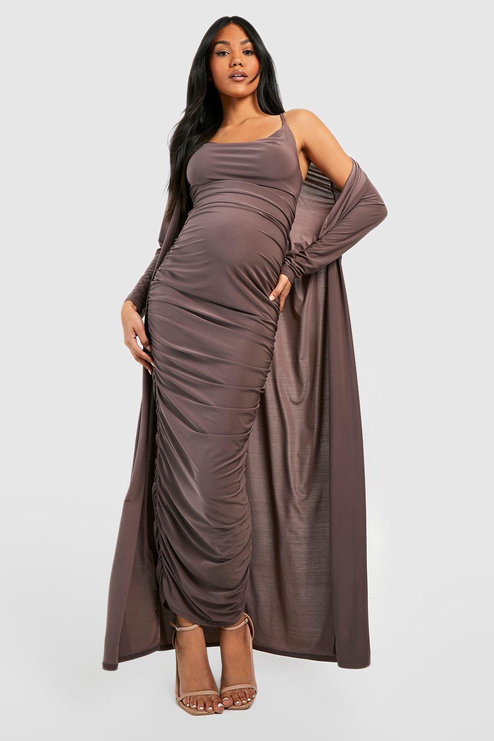 Maternity Maxi Strappy Cowl Dress And Duster Coat