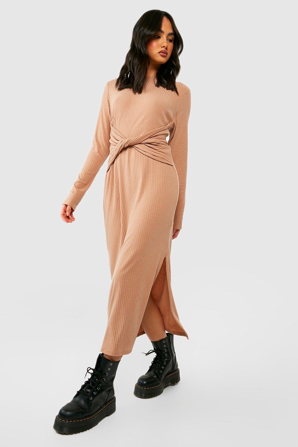 Soft Rib Twist Detail Oversized Jumper Dress