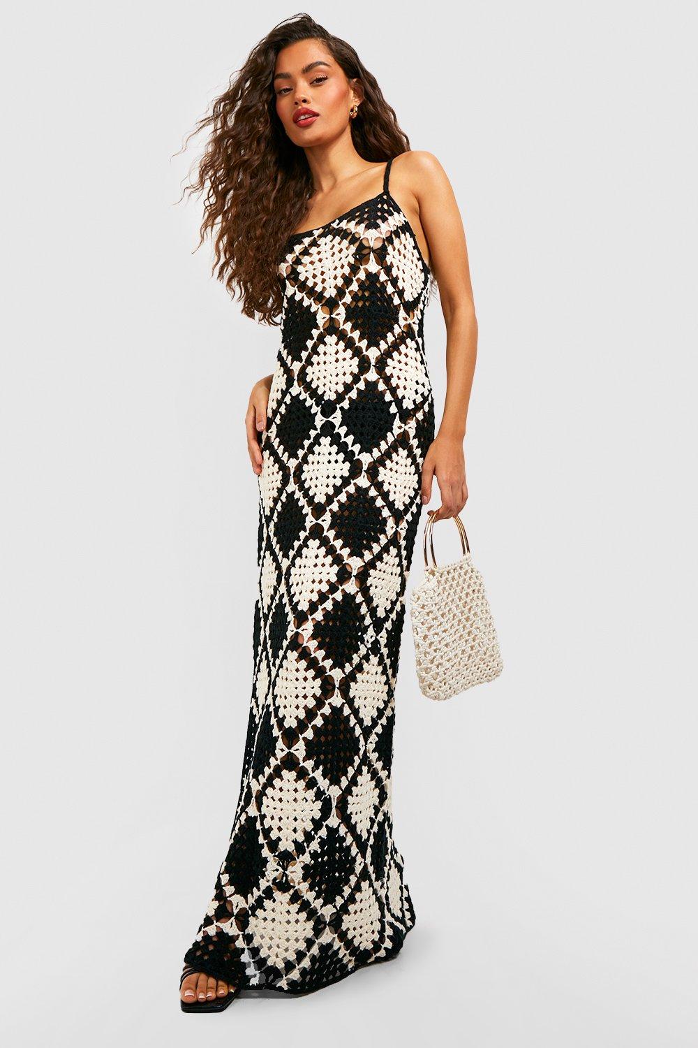 Premium Mono Patchwork Crochet Maxi Dress
