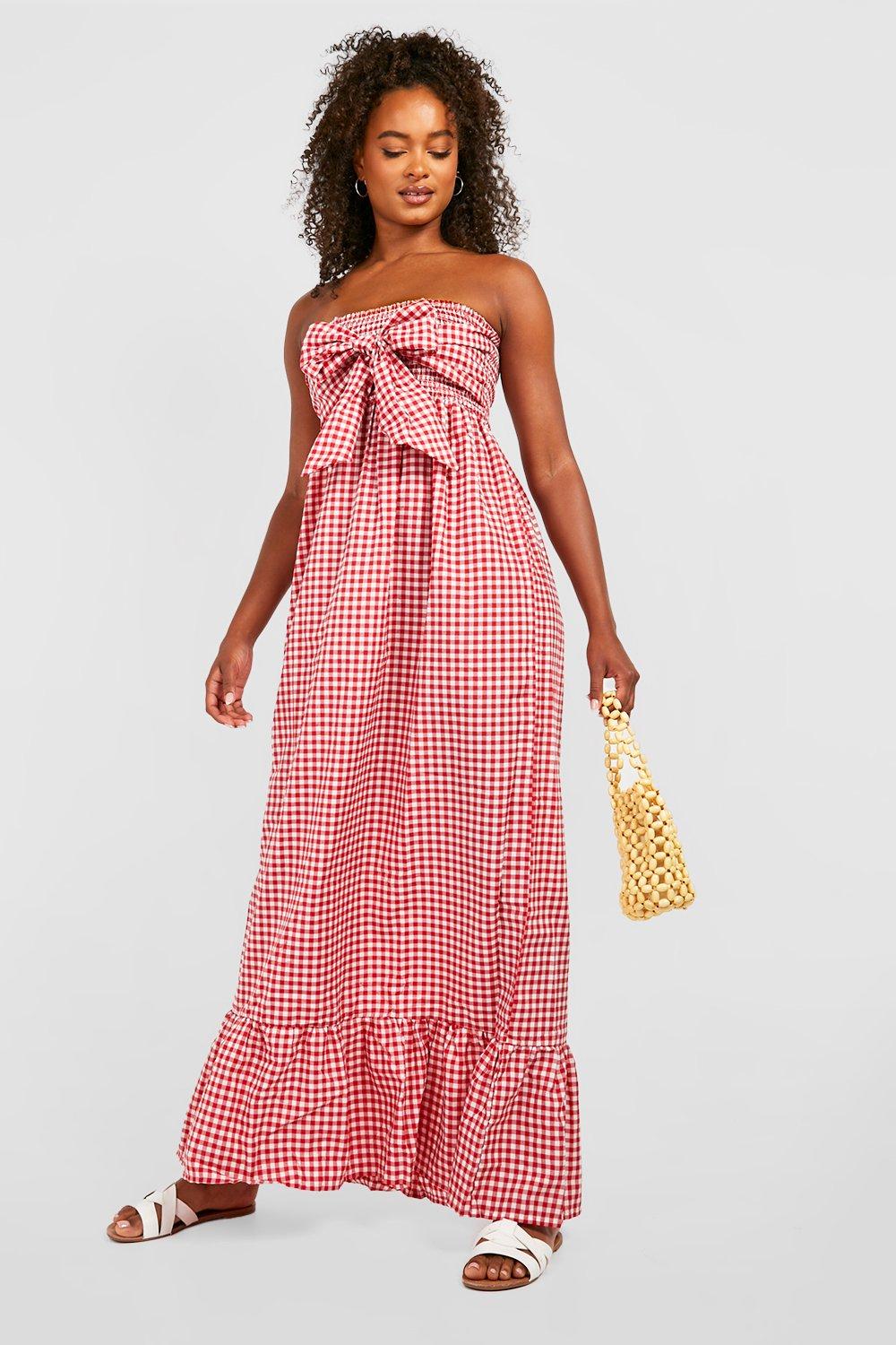 Tall Gingham Knot Front Maxi Dress