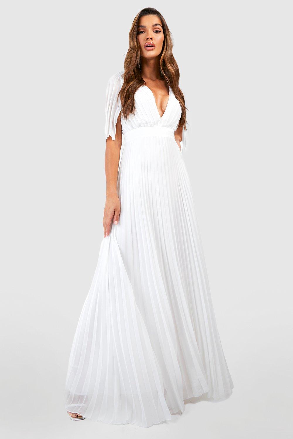 Pleated Cape Detail Bridesmaid Maxi Dress