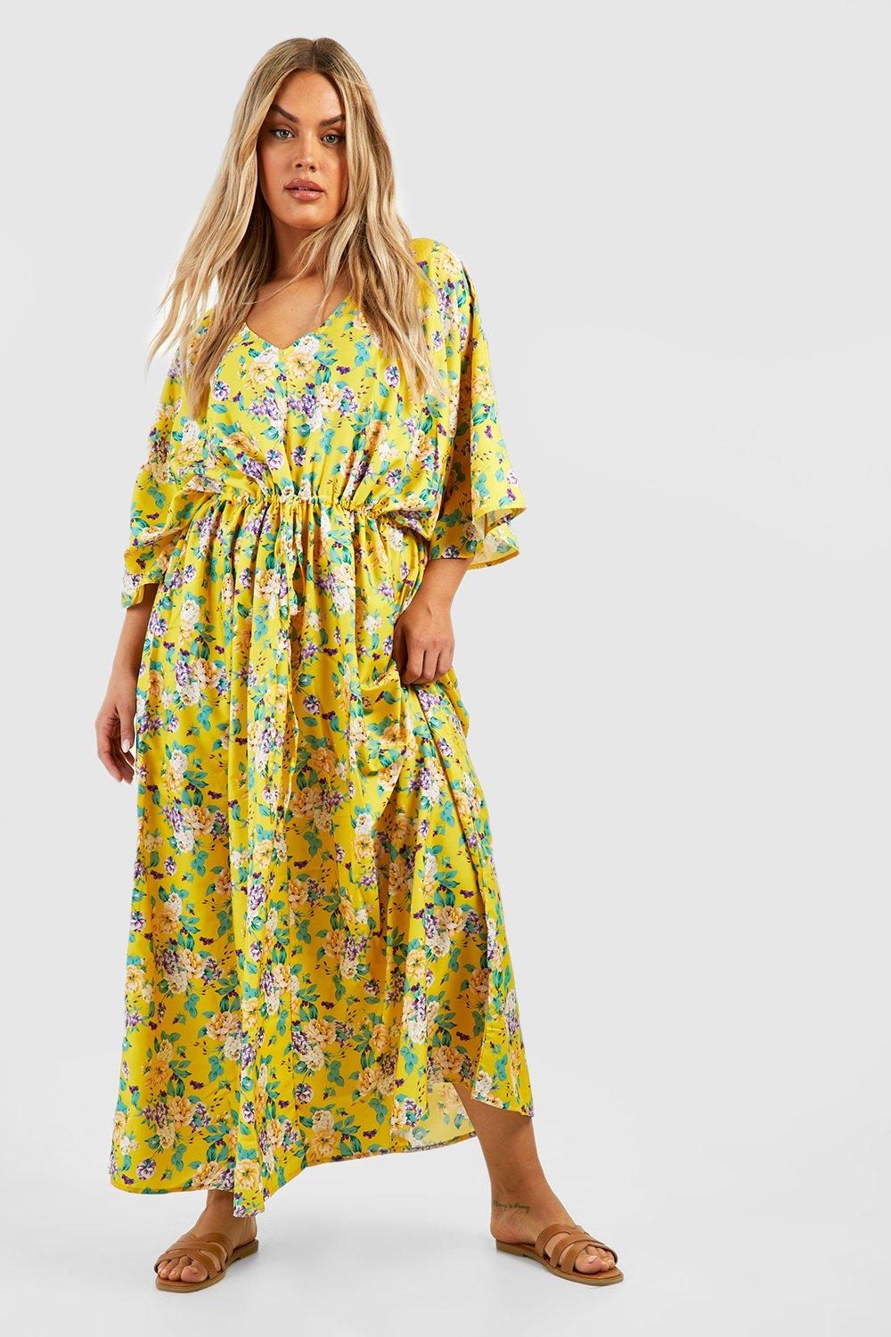 Plus Floral Extreme Angel Sleeve Maxi Dress