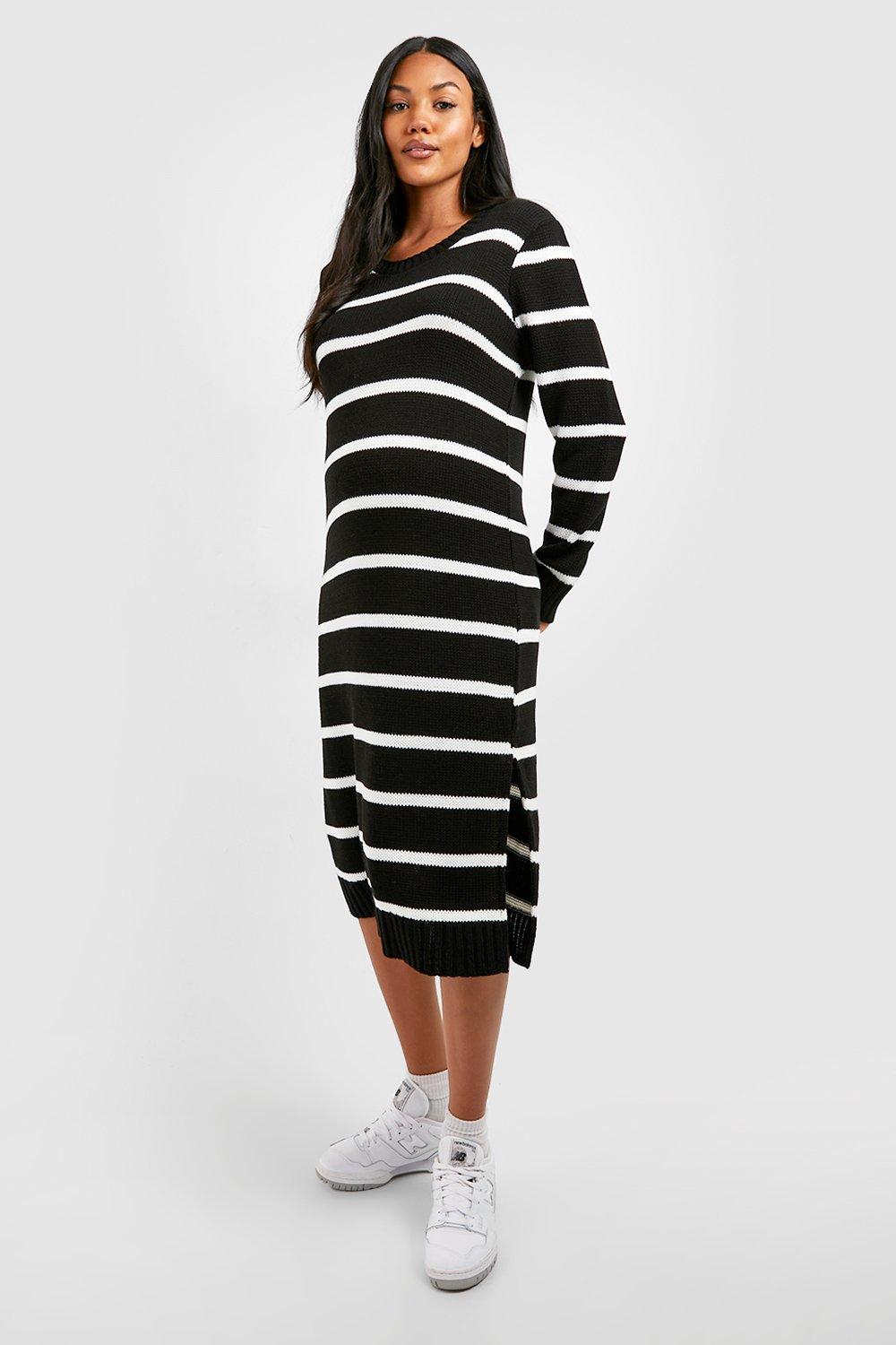Maternity Stripe Crew Neck Jumper Midi Dress