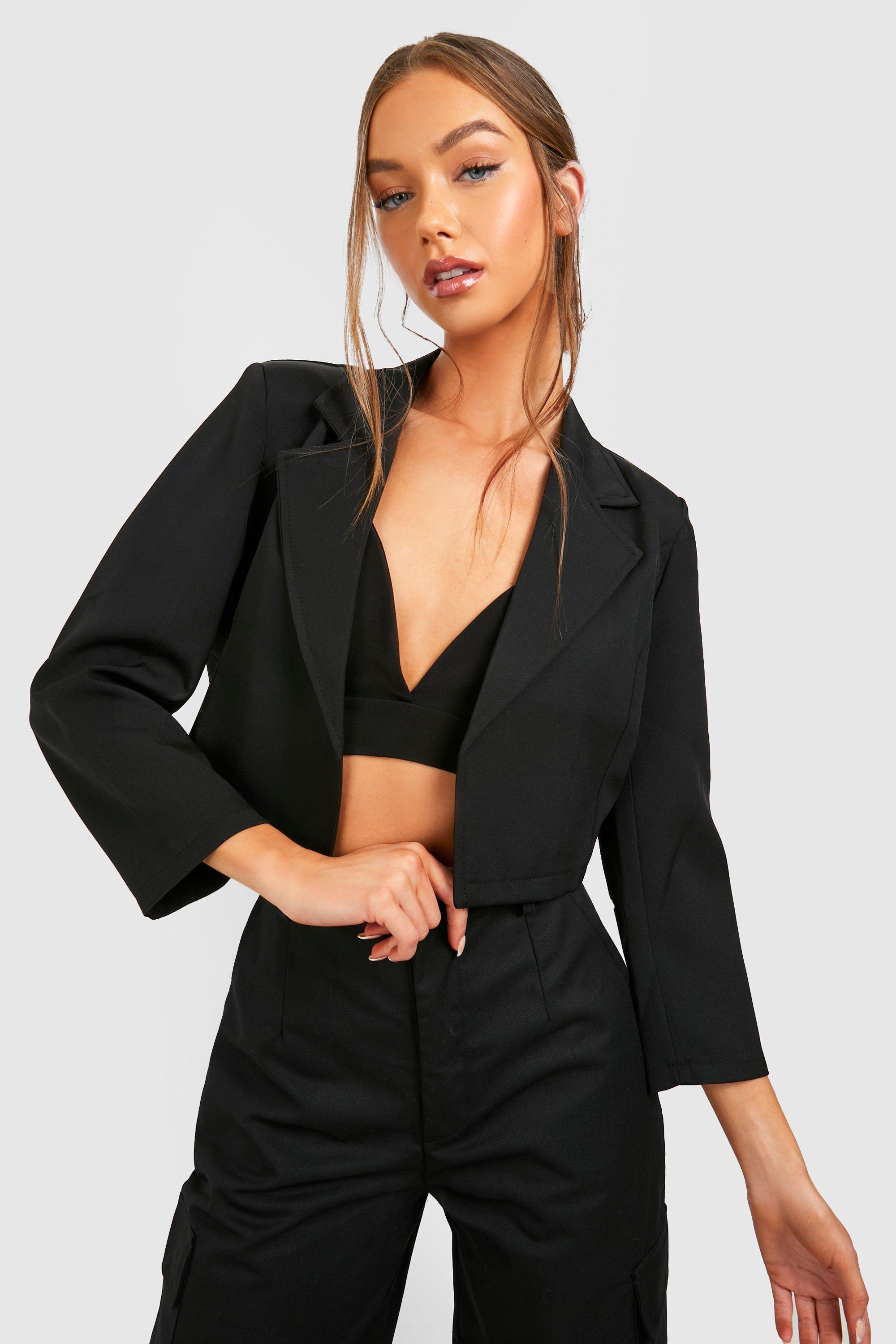 Jackets & Coats | Basic Woven Plunge Lapel Crop Blazer | boohoo