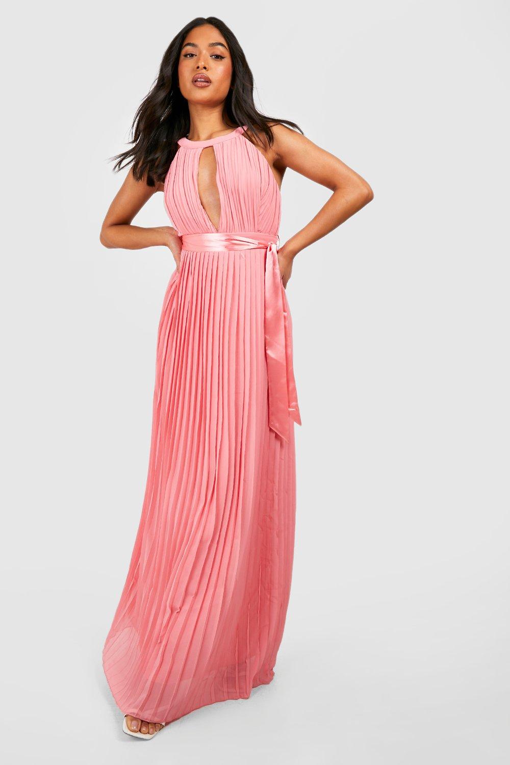 Petite Pleated Belted Maxi Dress