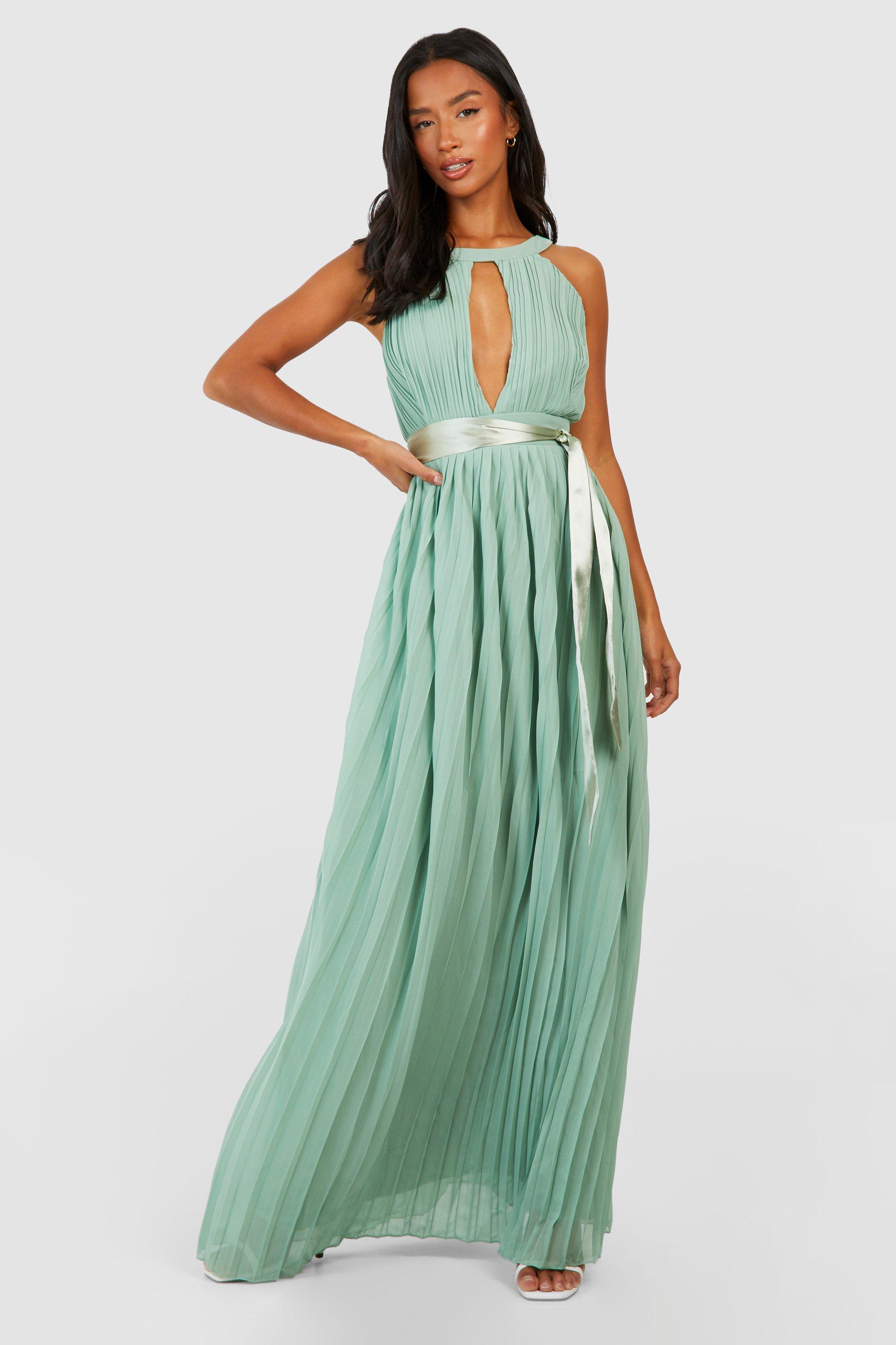 Petite Pleated Belted Maxi Dress