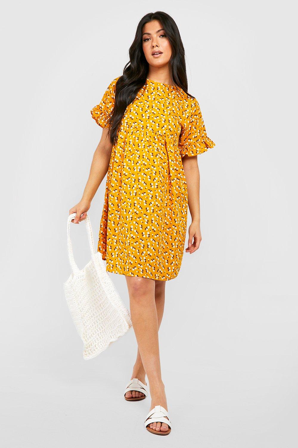 Maternity Floral Frill Sleeve Smock Dress