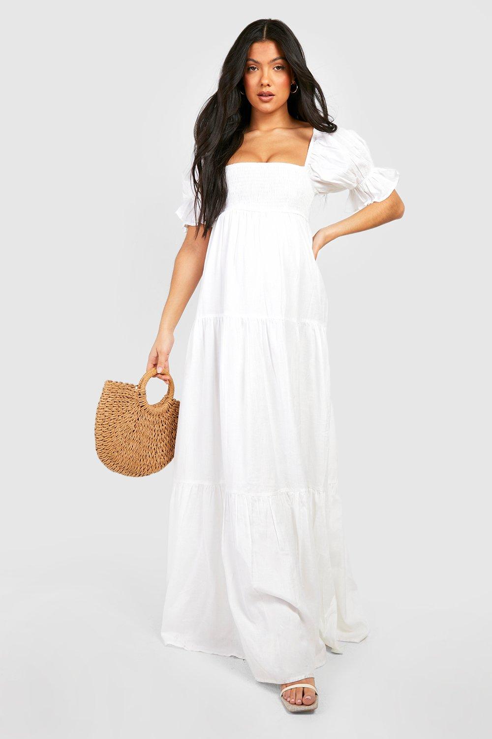 Maternity Linen Shirred Tiered Midaxi Dress