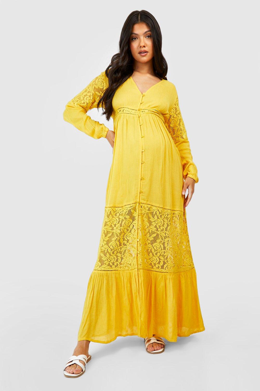 Maternity Boho Lace Insert Maxi Dress