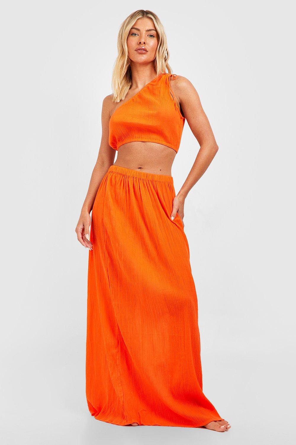 Cheesecloth One Shoulder Crop Maxi Skirt Beach Coord