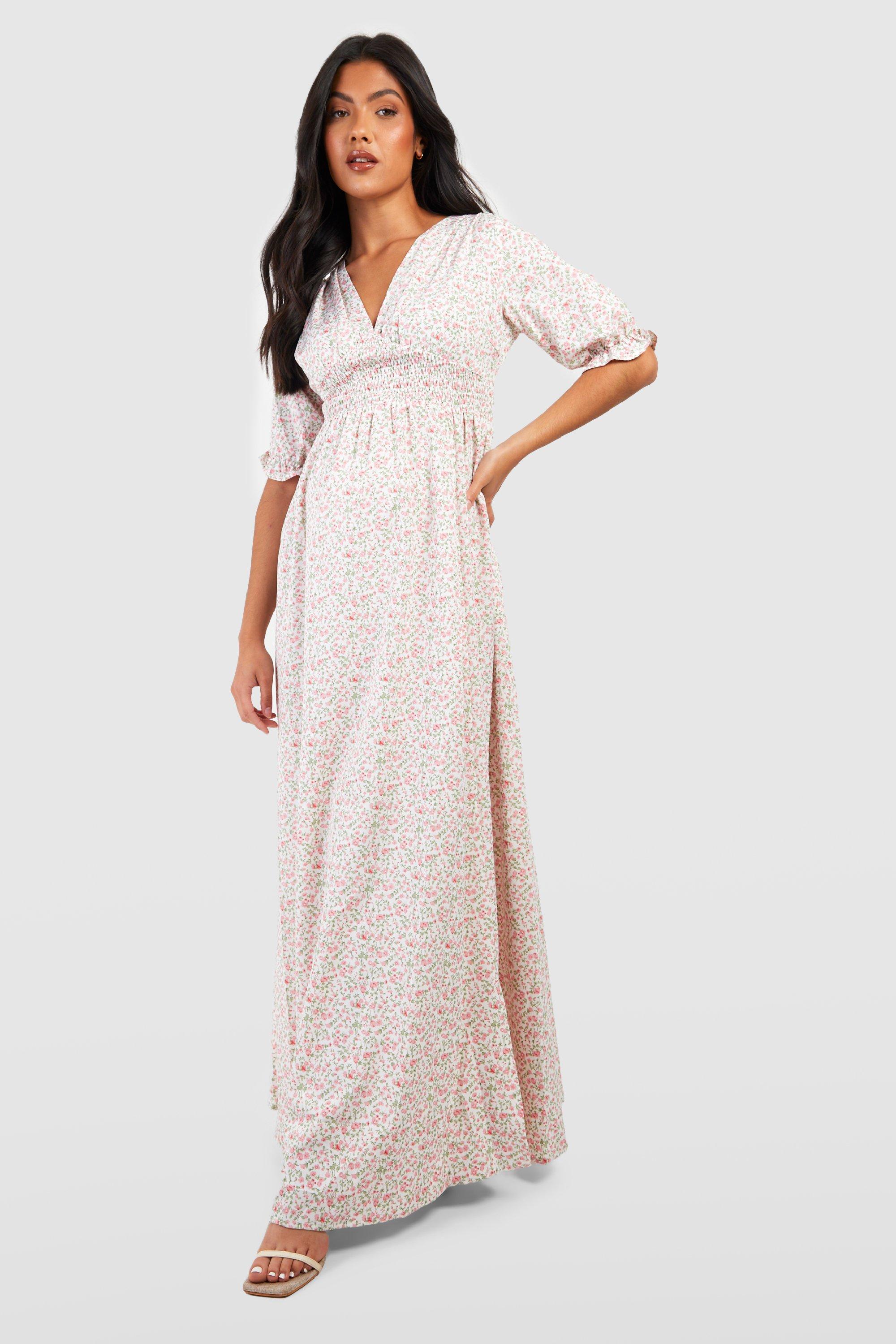 Maternity Floral Puff Sleeve Maxi Dress