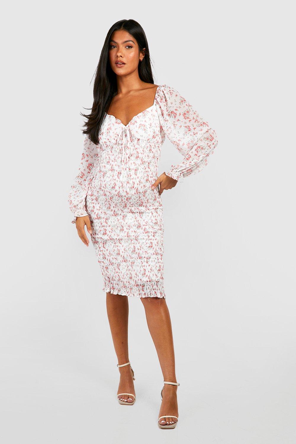Maternity Shirred Long Sleeve Midi Dress