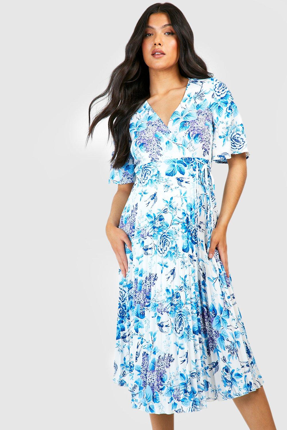 Maternity Floral Pleated Wrap Dress