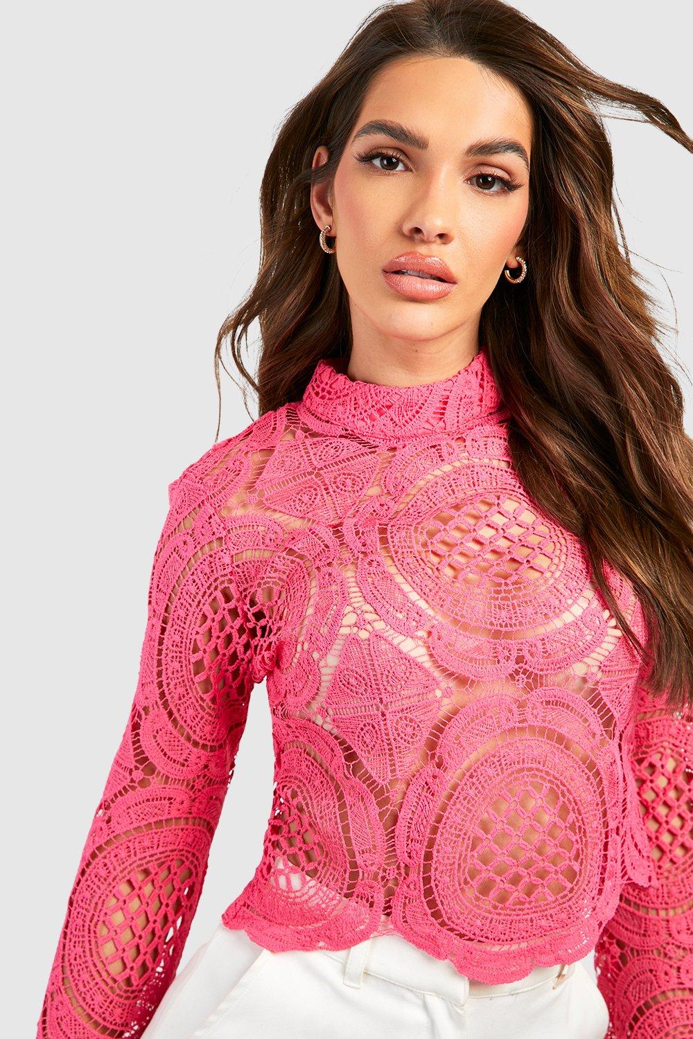 Turtle Neck Crochet Lace Crop Top