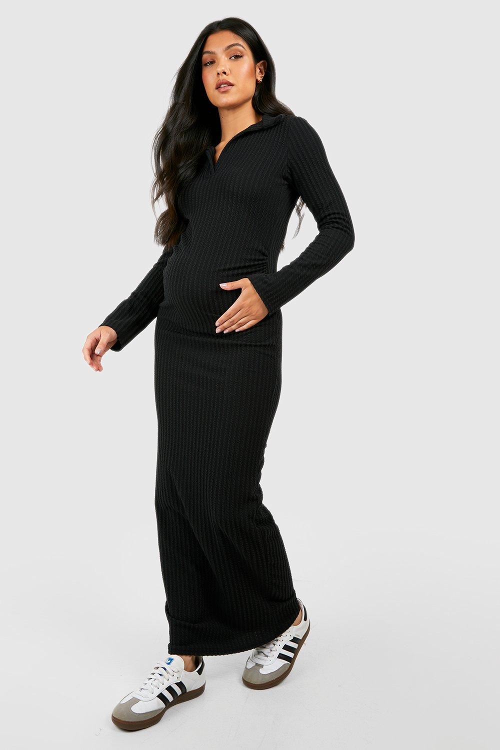 Maternity Textured Rib Collar Detail Maxi Dress