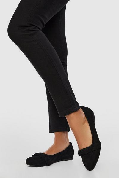Wide Fit Pointed Toe Plait Detail Ballerina