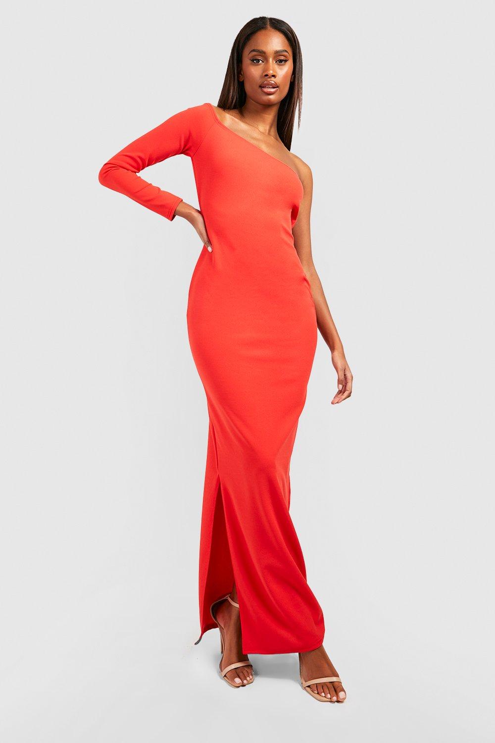 Asymmetric Bardot Split Maxi Dress