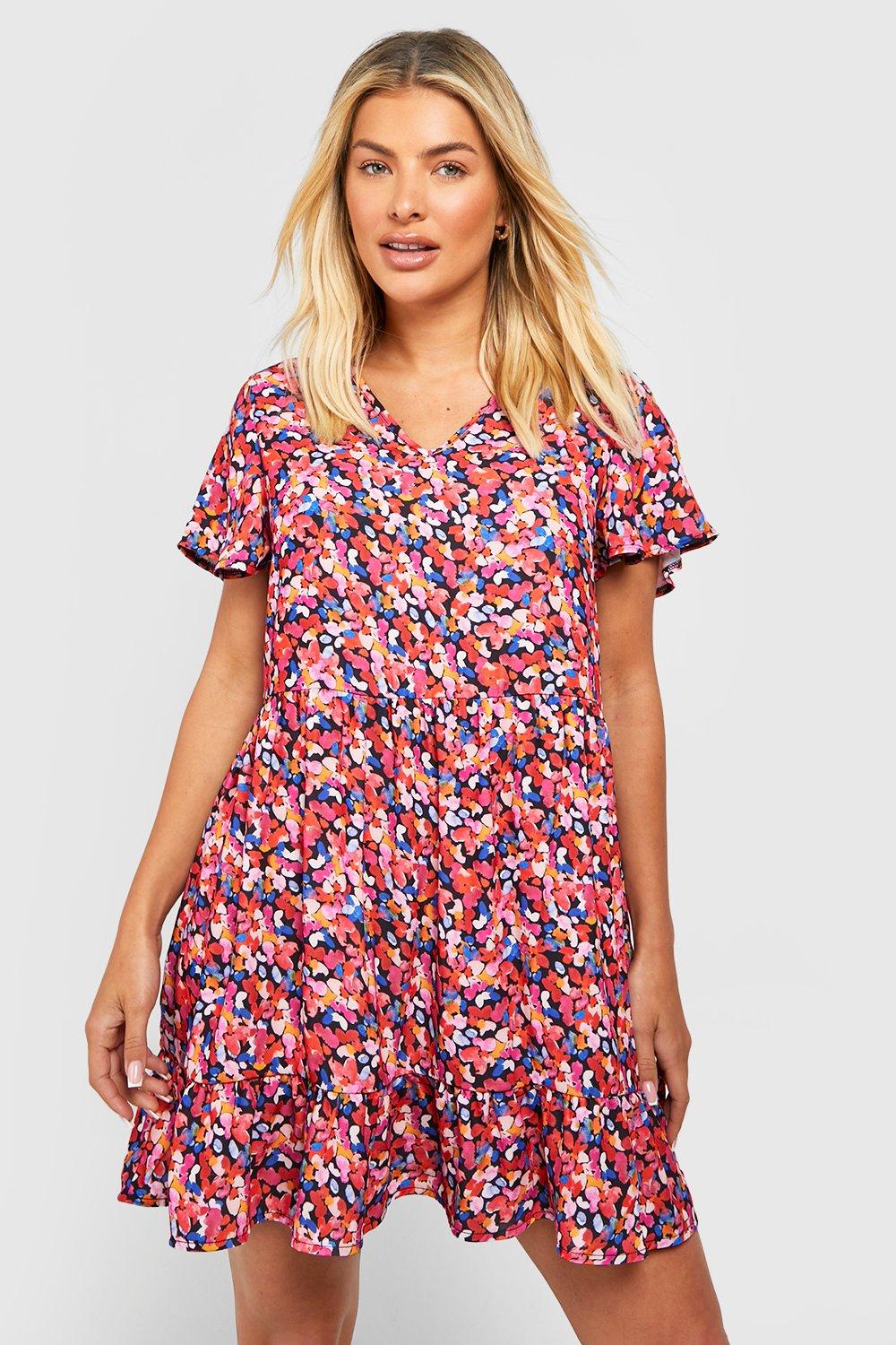 Ditsy Floral Ruffle Sleeve Smock Dress