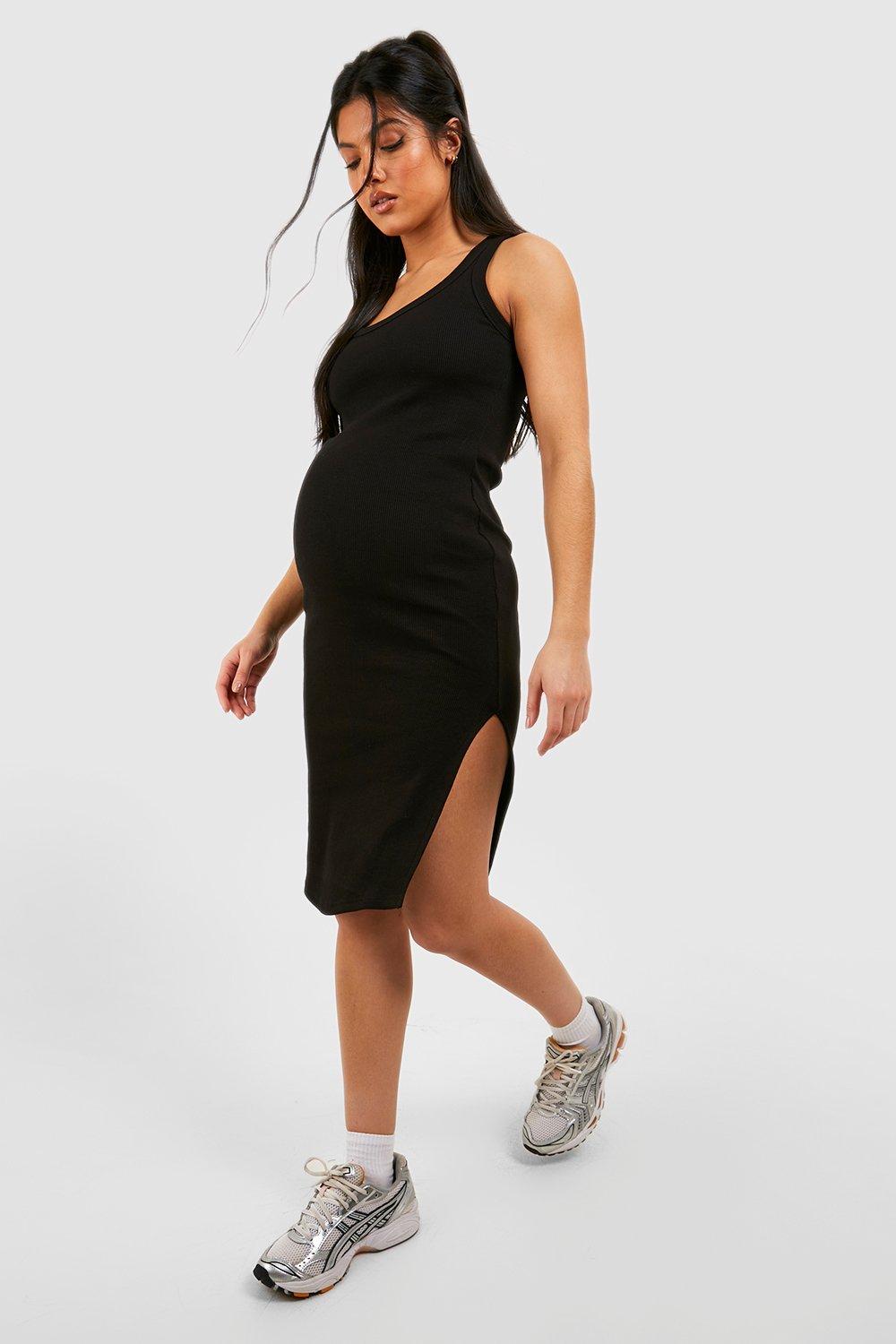 Maternity Premium Rib Split Midi Dress