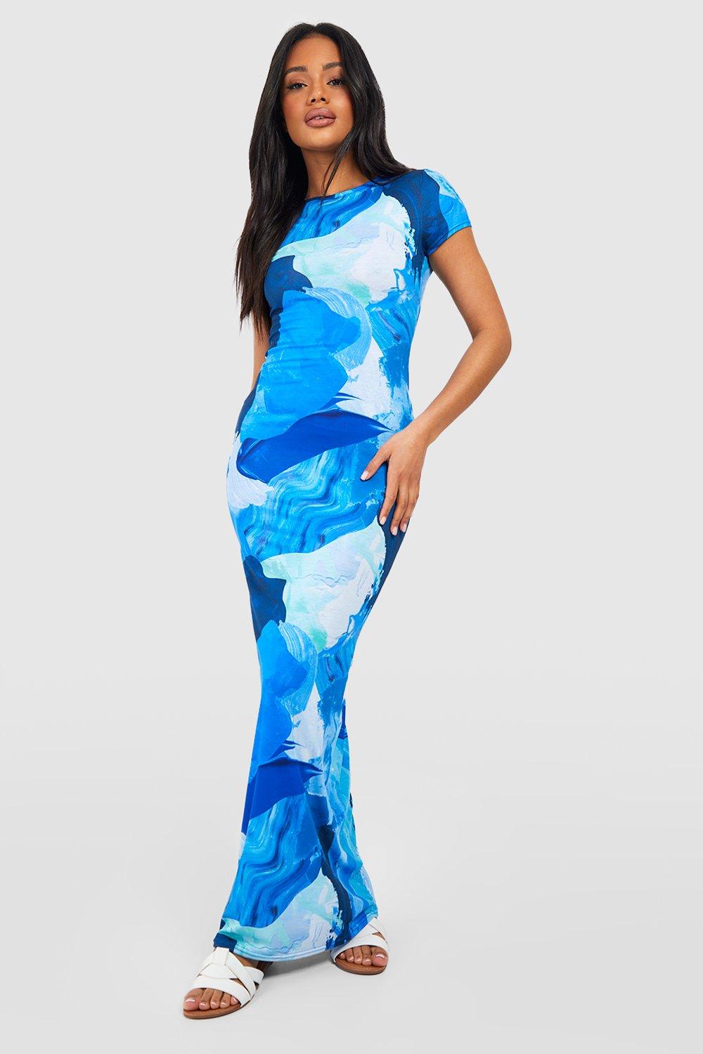 Abstract Cap Sleeve Maxi Dress