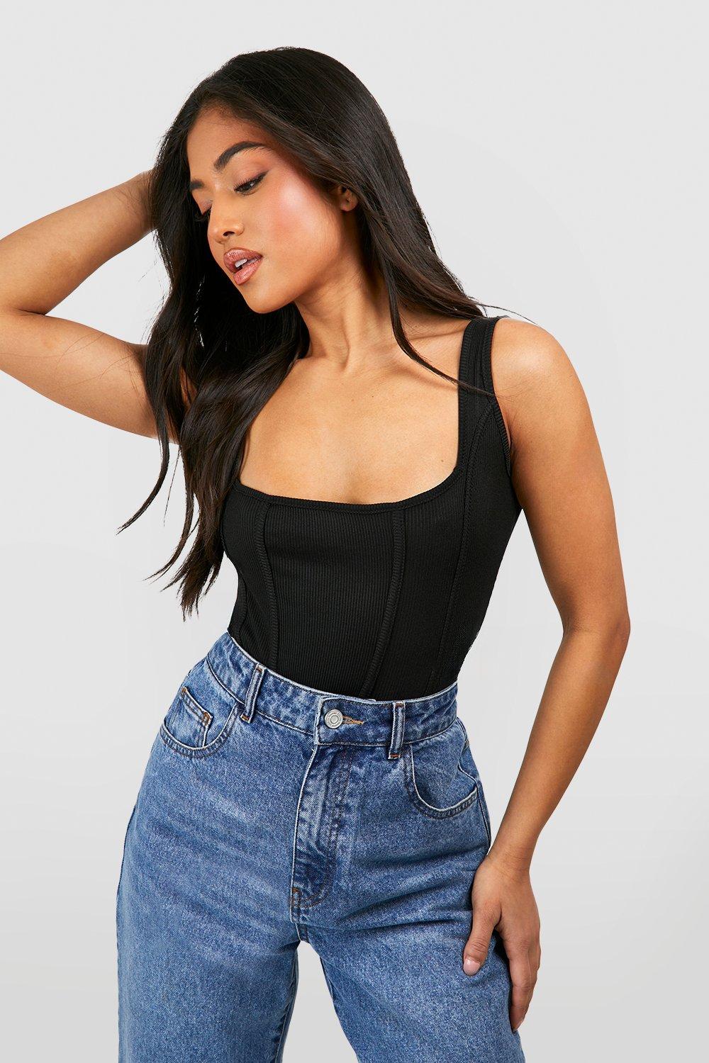 Petite Rib Corset Sleeveless Bodysuit