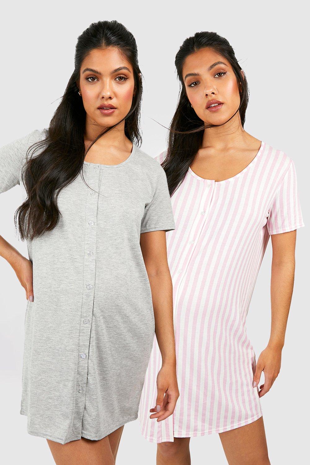 Maternity 2 Pack Stripe Button Front Nightie