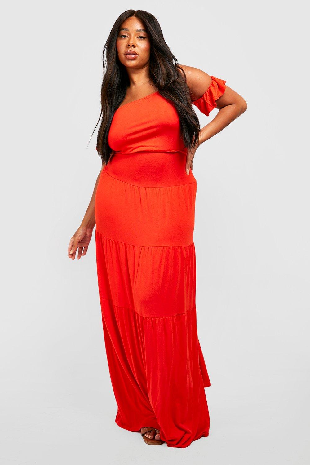 Plus Jersey Off The Shoulder Tiered Maxi Dress