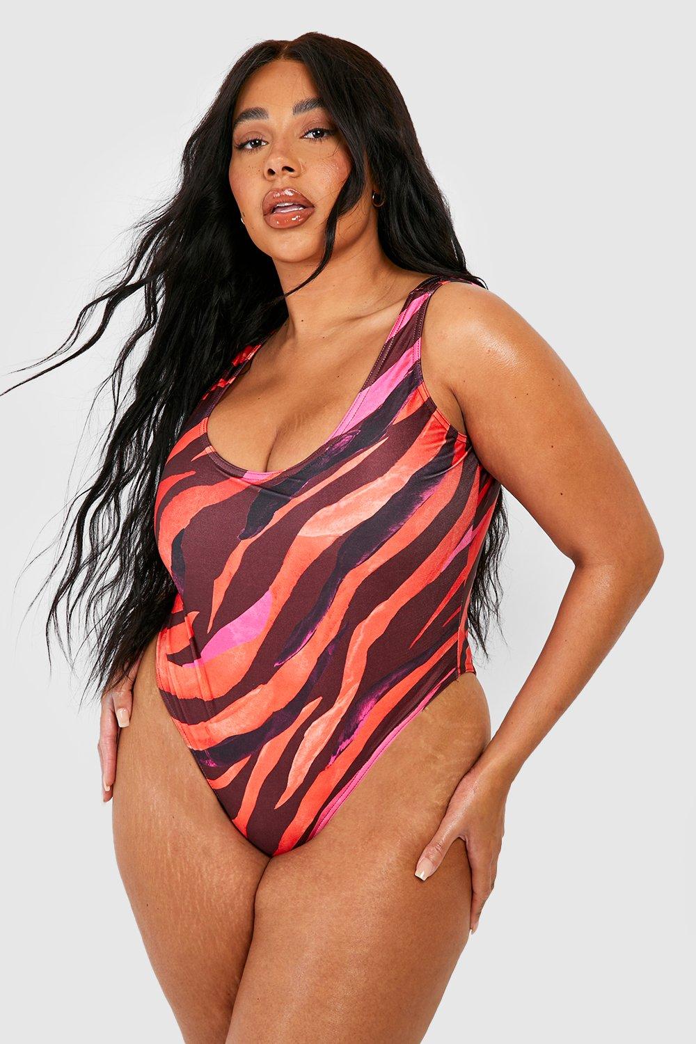 Plus Zebra Print Scoop Swimsuit
