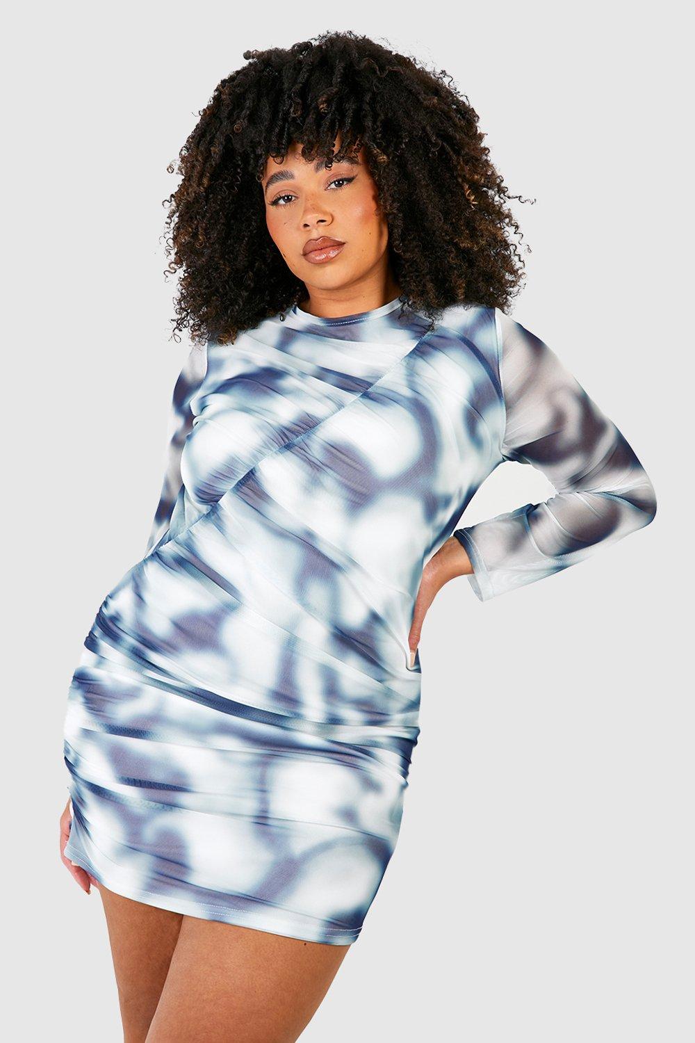Plus Marble Tie Dye Ruched Bodycon Dress