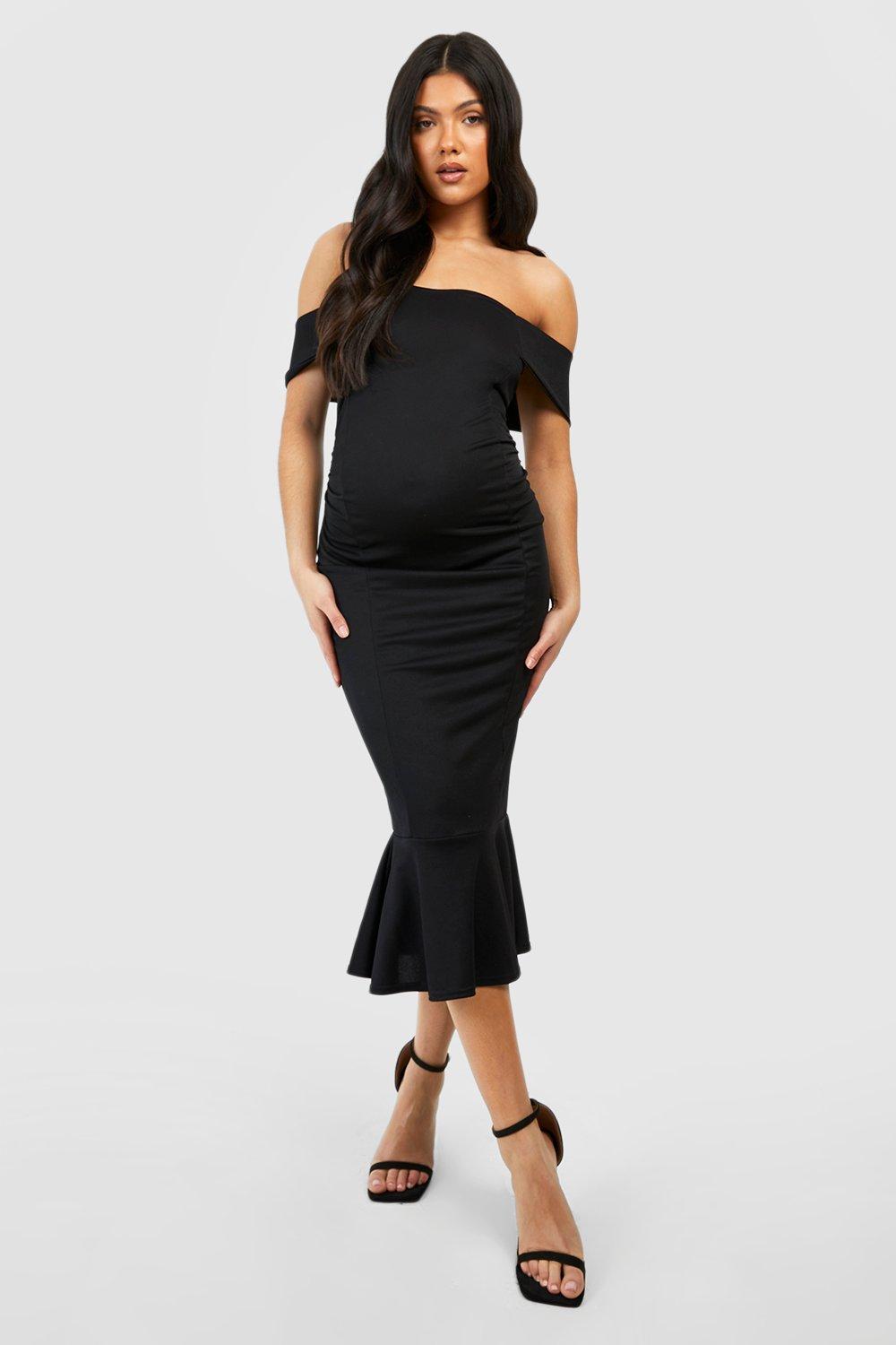 Maternity Bardot Frill Hem Midi Dress