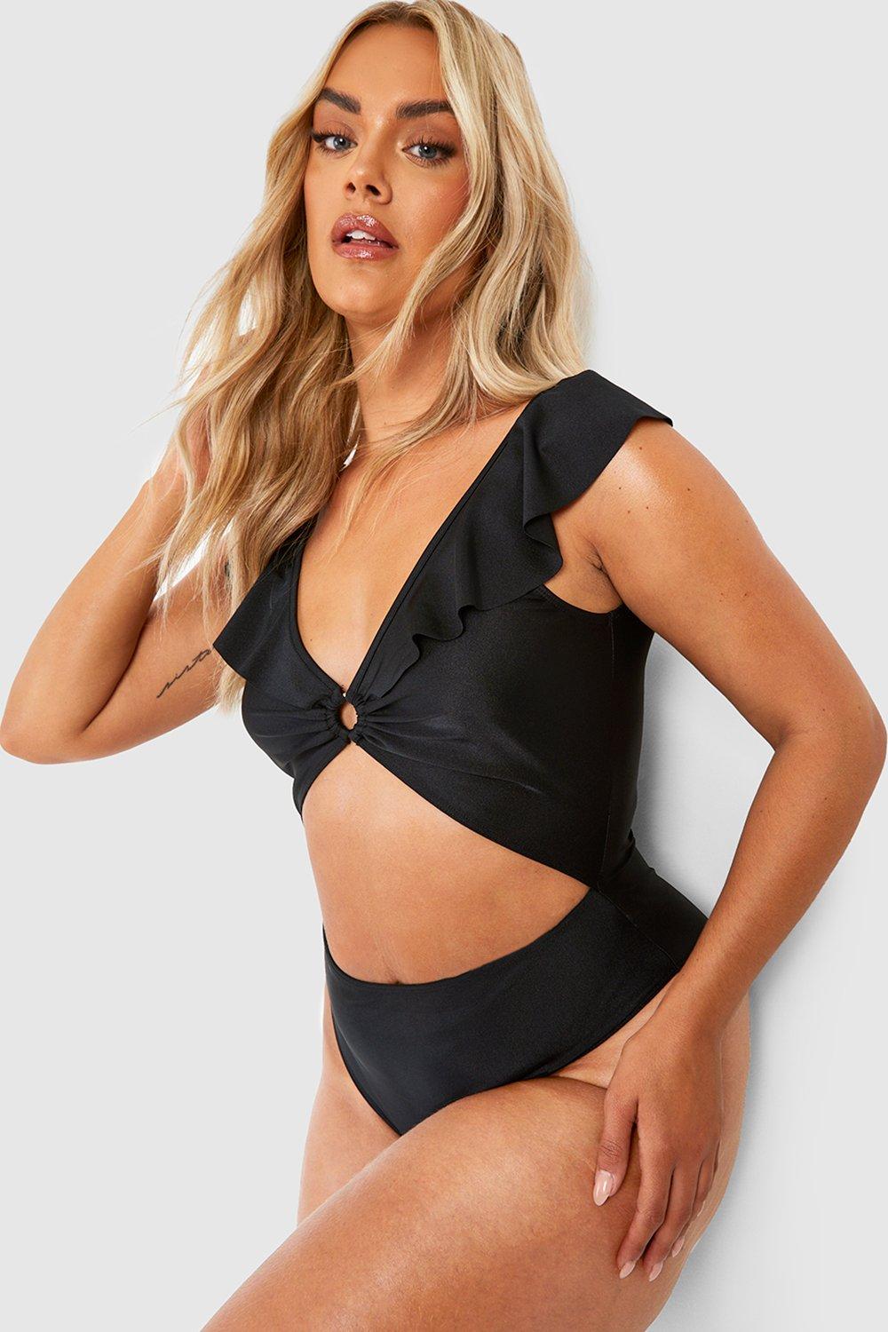 Plus Frill Ring Detail Cut Out Swimsuit
