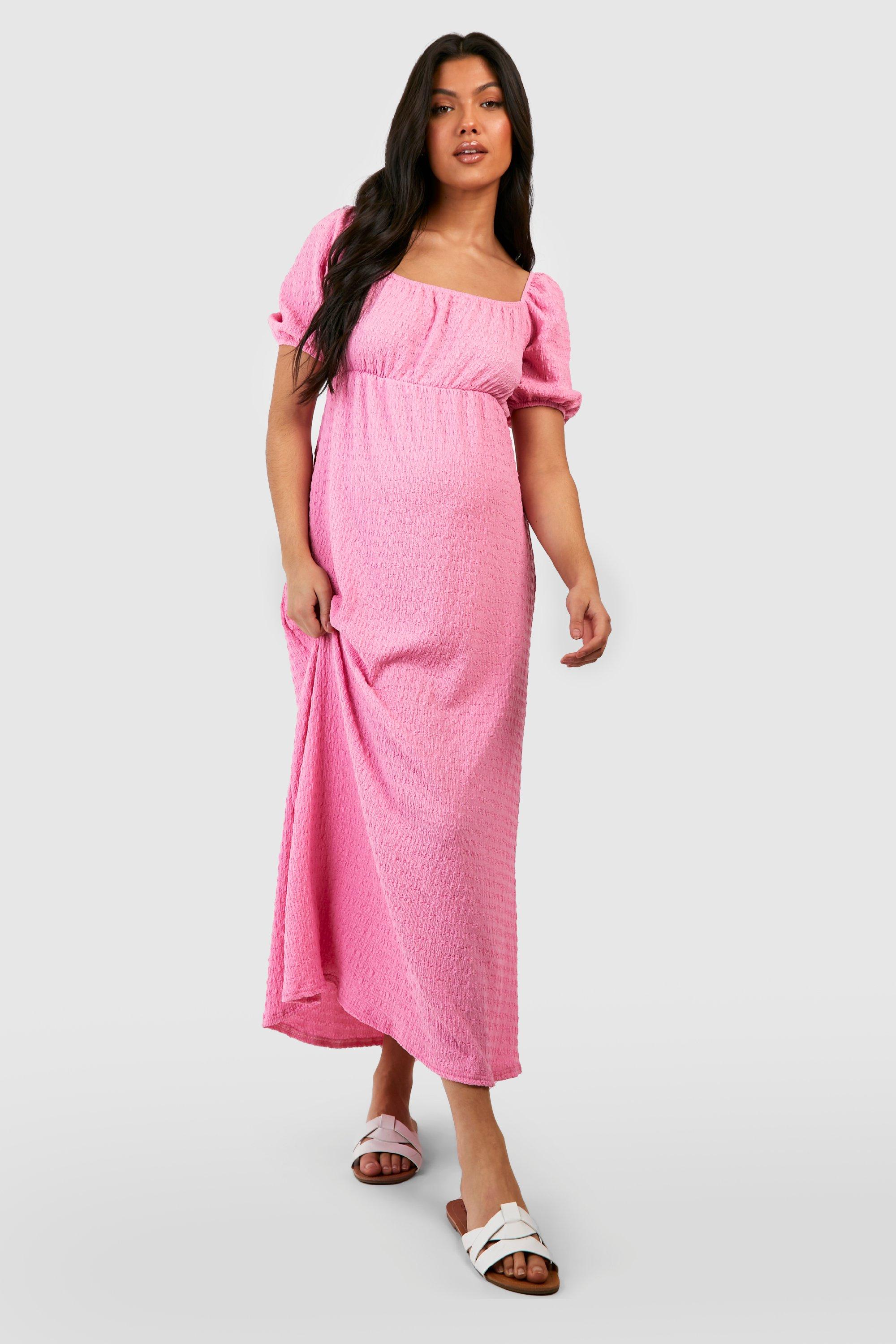 Maternity Textured Puff Sleeve Midaxi Dress