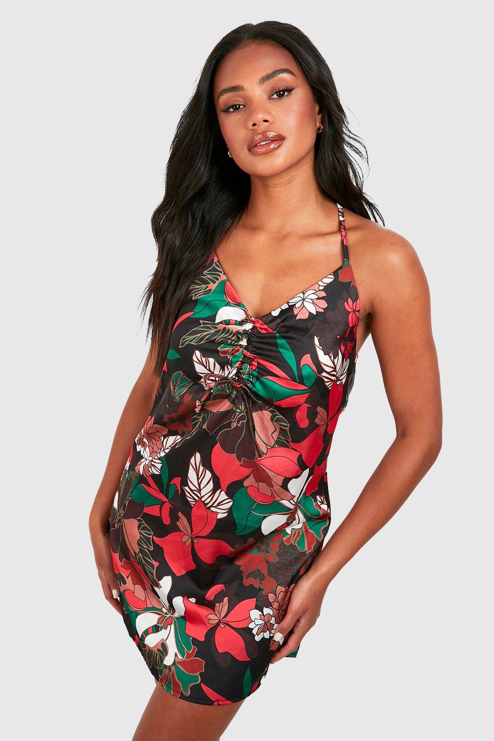 Large Scale Floral Print Strappy Slip Dress