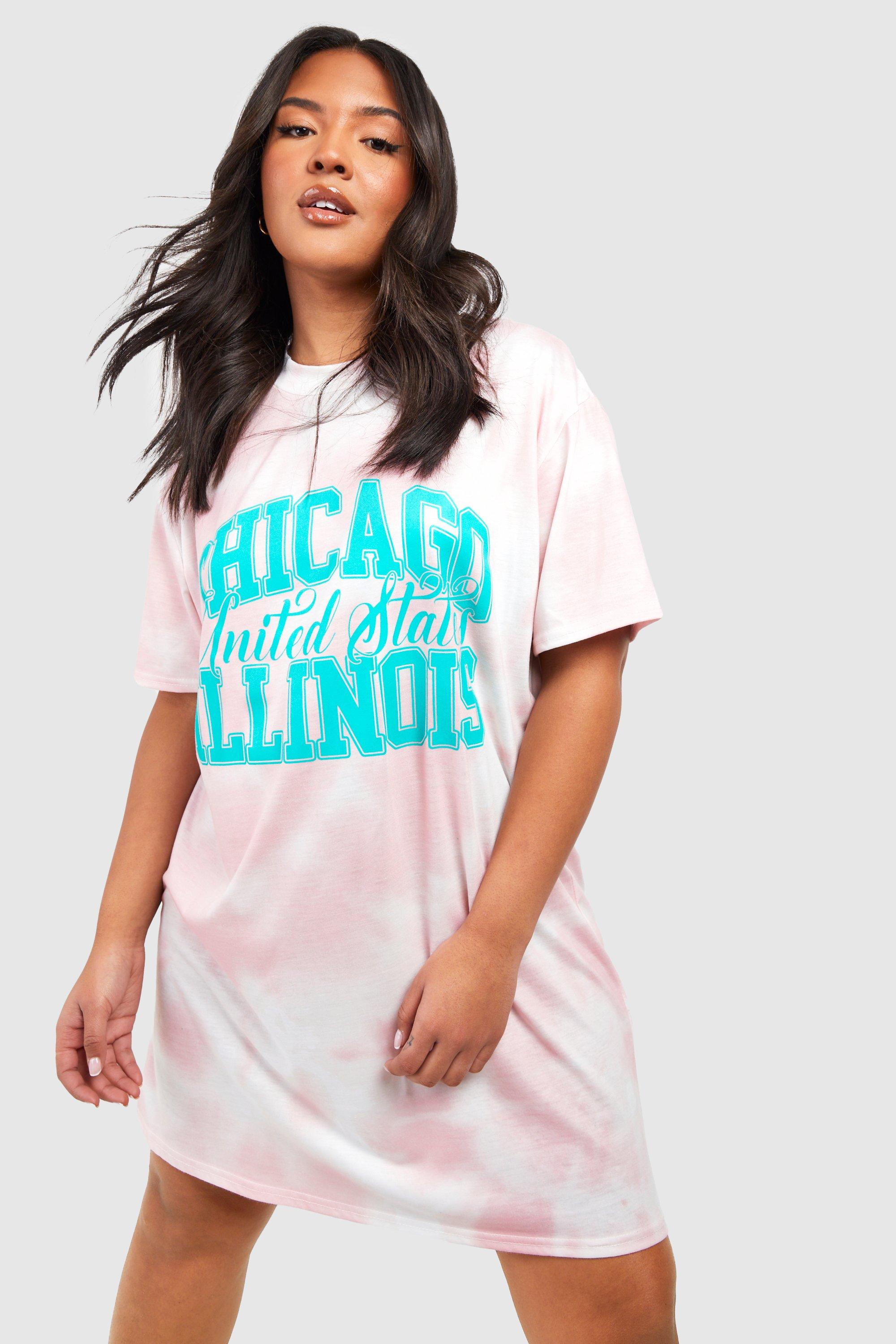 Plus Tie Dye Chicago Slogan T-shirt Dress