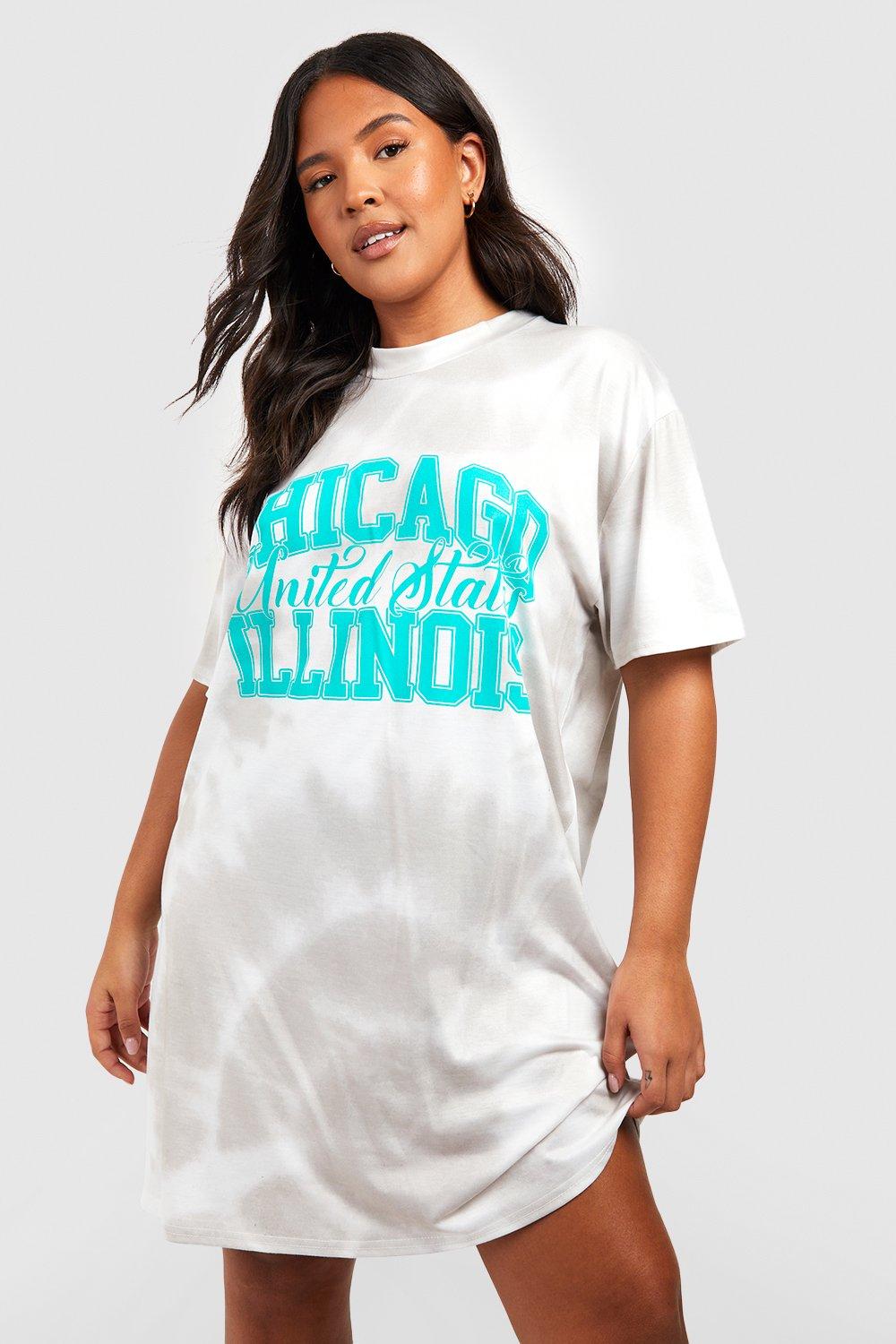 Plus Tie Dye Chicago Slogan T-shirt Dress