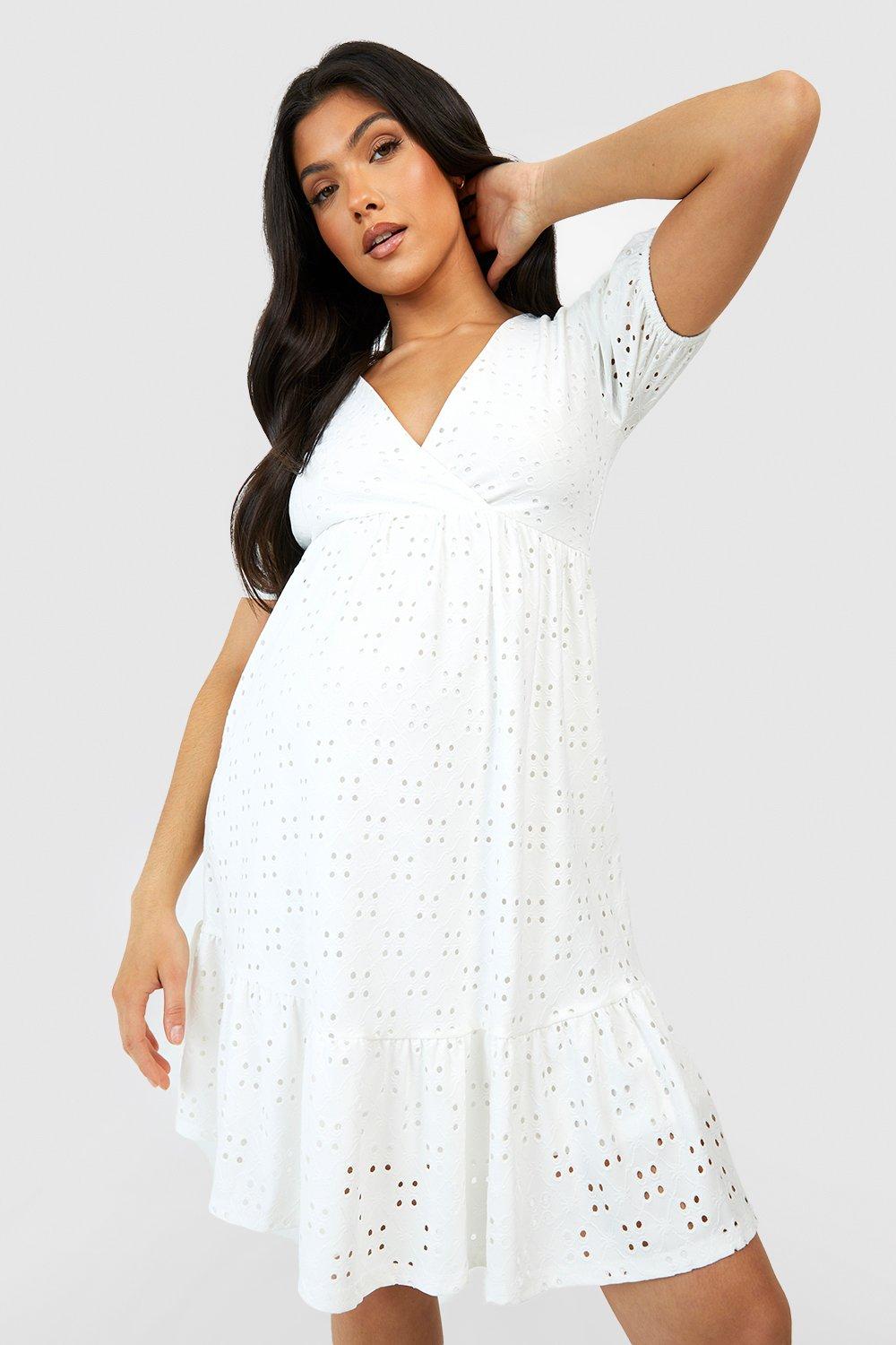 Maternity Jersey Broderie Wrap Tiered Smock Dress