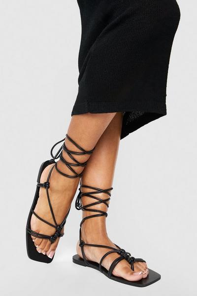 Wide Fit Knot Detail Crossover Strap Tie Leg Sandals