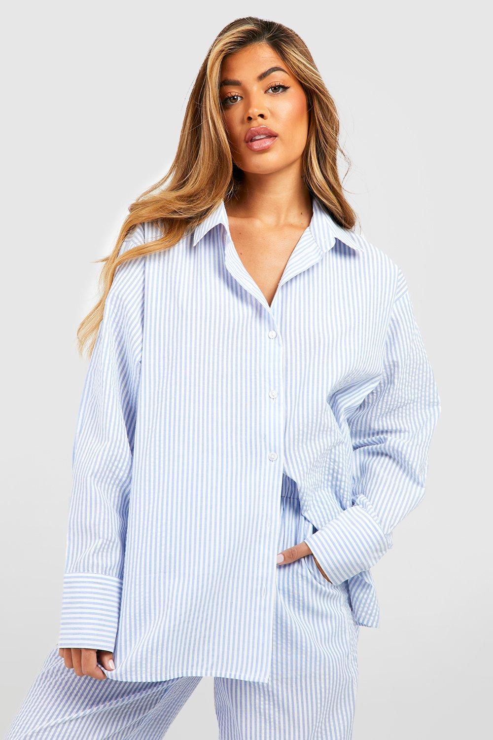 Cotton Pinstripe Oversized Pyjama Shirt
