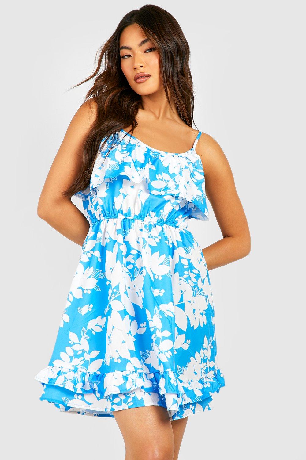 Floral Strappy Frill Detail Swing Dress