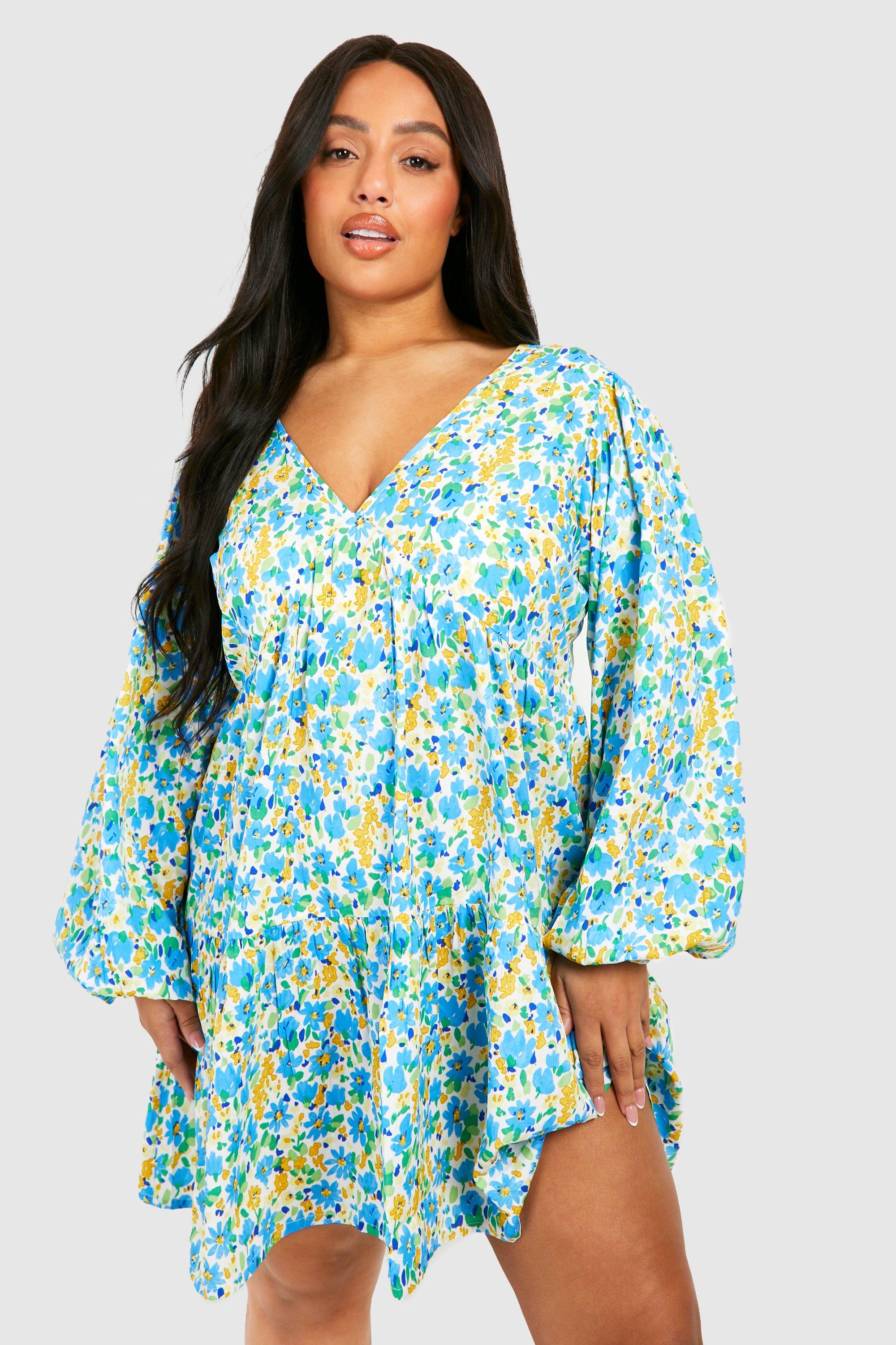 Plus Floral Tiered Smock Dress