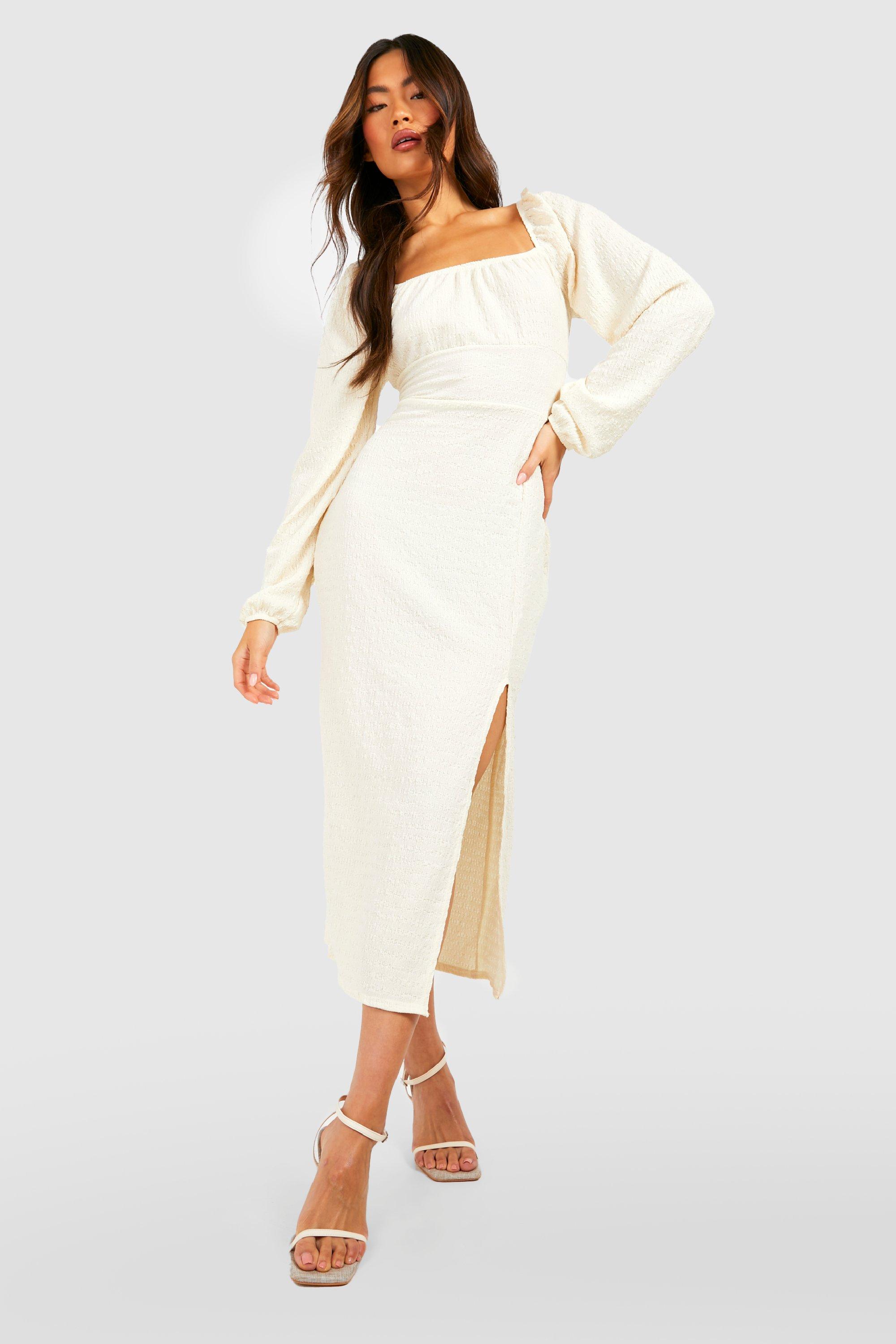 Textured Rouched Bust Midaxi Dress