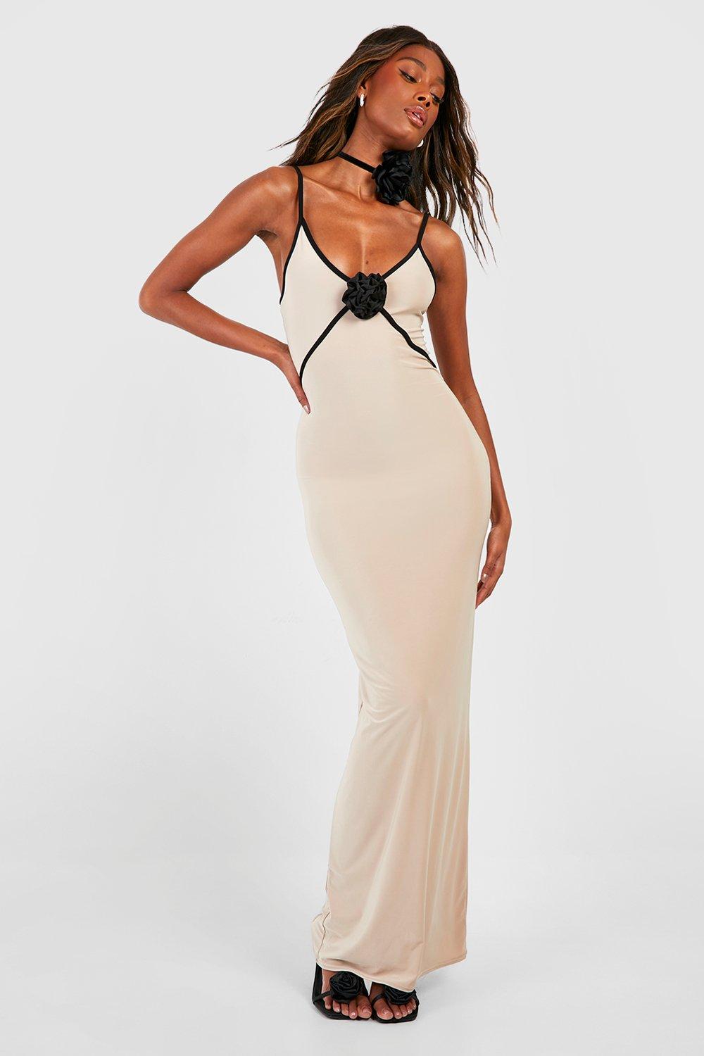 Contrast Binding Strappy Maxi Dress