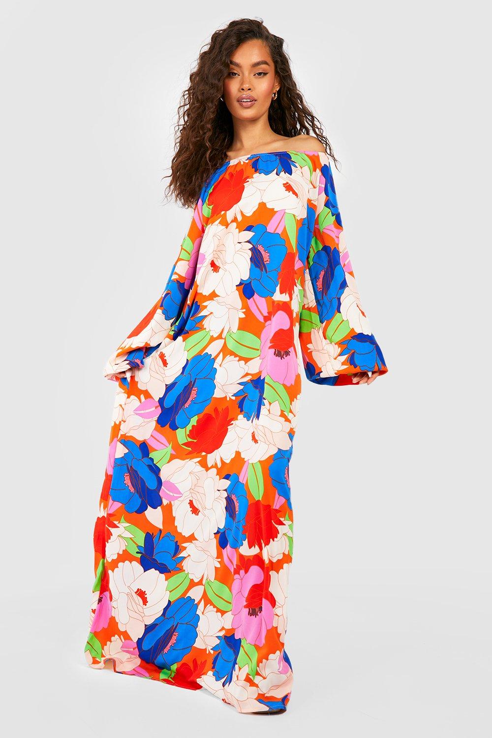 Abstract Floral Maxi Smock Dress