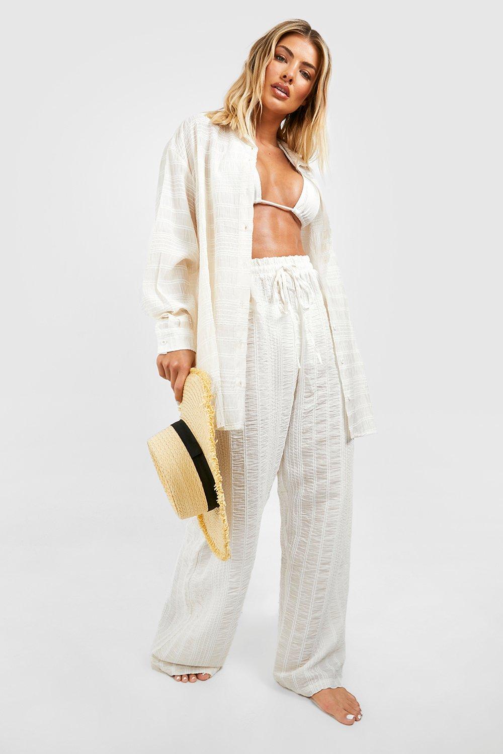 Textured Palazzo Wide Leg Beach Trousers