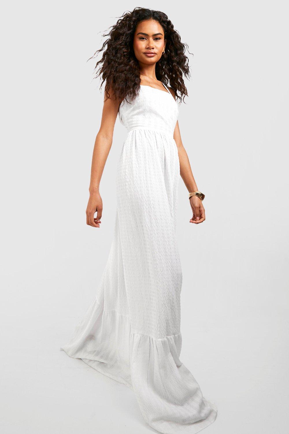 Textured Open Back Tiered Maxi Dress